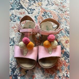 Boden Light Pink Kids Sandals with Colorful Pom Poms